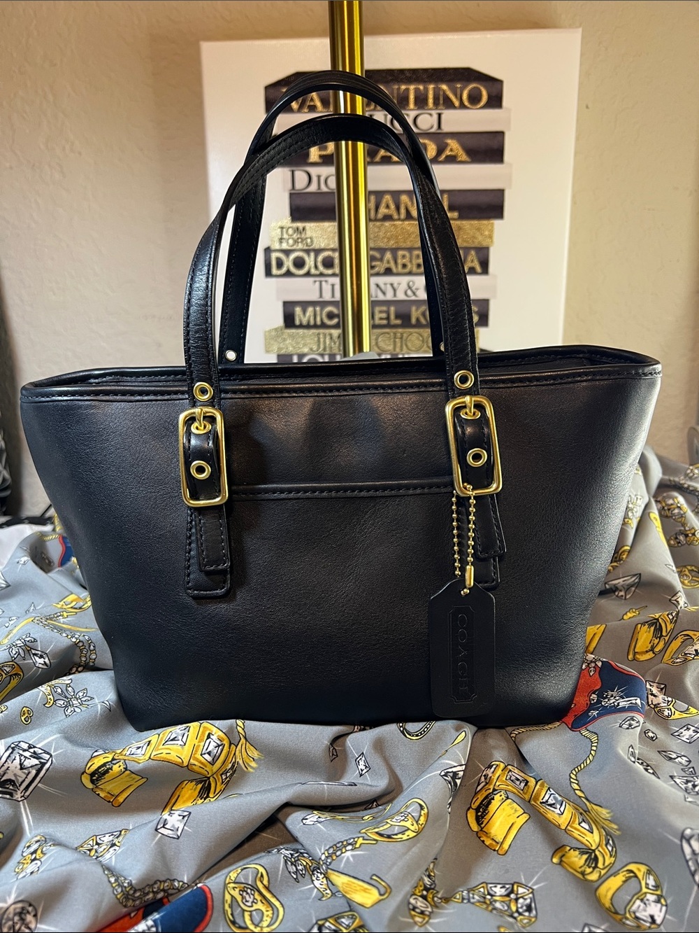 Coach small black Leather vintage Tote with Brass hardware